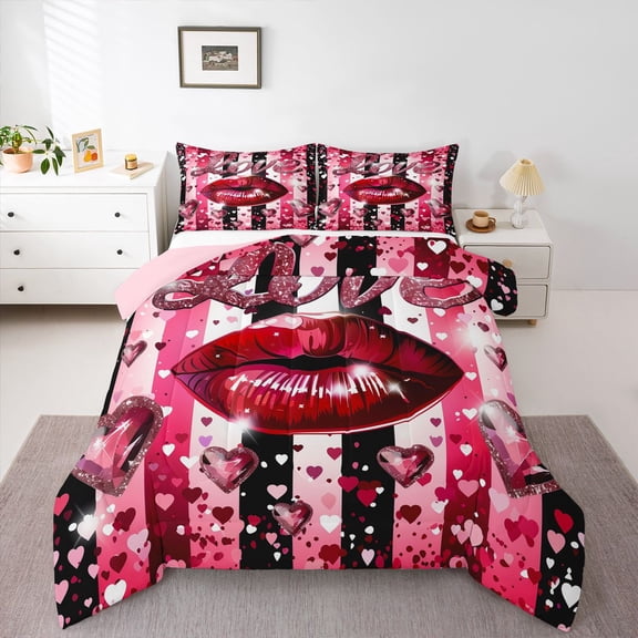 Feelyou Fashion Valentine's Day Twin Comforter Sets, Love Heart Couple Bedding Set, 2pcs