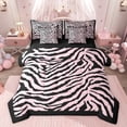 thumbnail image 1 of Feelyou Fashion Zebra Print Bedding Comforter Set 7pcs, Black Pink Lines Stripes King Bedding Sets, Teens Kids Boys Girls Reversible Bed Sheets, Luxury Bedroom Decor, 1 of 8