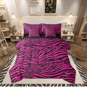 Feelyou Fashion Zebra Print Bedding Comforter Set 7pcs, Lines Stripe Queen Bedding Sets