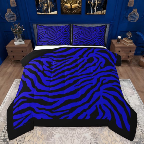Feelyou Fashion Zebra Print Bedding Comforter Set, Blue Lines Abstract Twin Comforter Sets, Teens Kids Boys Girls Reversible Bedding Set, Ultra Soft Bedroom Decor, 2-Piece