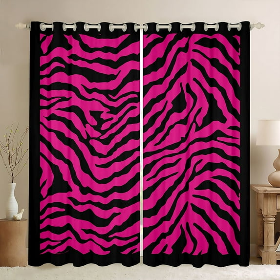 Feelyou Fashion Zebra Print Black Out Curtains, Deep Pink Lines Abstract Curtains Pack of 2 (42x63 Each), Teens Kids Boys Girls Bedroom Curtains, Blackout Curtains Bedroom Decor