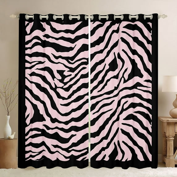 Feelyou Fashion Zebra Print Blackout Curtains Set of 2 (52x84 Each), Black Pink Lines Stripes Window Curtains, Teens Kids Boys Girls Curtains and Drapes, Blackout Curtains Bedroom Decor