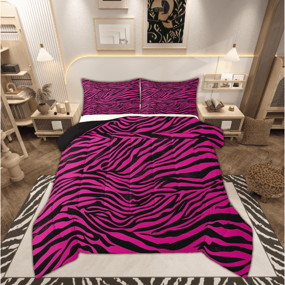 Feelyou Fashion Zebra Print Full Size Comforter Sets, Lines Stripe Bedding Sets, 3pcs