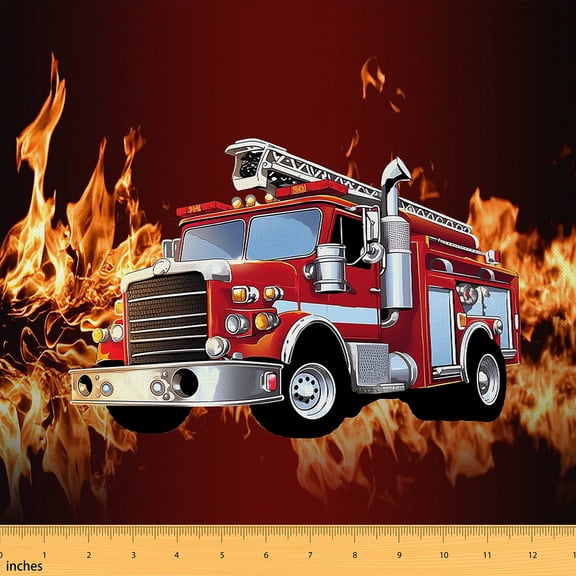 Feelyou Fire Fighter Car Fabric by the Yard 5 Yards for Teen, Red Truck Home Decor Fabric by the Yard, Function Vehicle Sewing Fabric, Luxury Bedroom Decor
