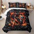 thumbnail image 1 of Feelyou Fire Skeleton S Letter Bed Spread Queen for Men Women, Black Orange Flame Rose Queen Coverlet Set, 3pcs, 1 of 7