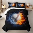 thumbnail image 1 of Feelyou Fire Water Baseball Bed Spread Queen for Boys, Blue Orange Splash Ball Queen Coverlet Set, 3 Pieces, 1 of 7