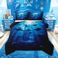 thumbnail image 1 of Feelyou Fish Underwater World Queen Comforter Set for Boys Girls, Cartoon Marine Animal Ocean Bedding Comforter Set, Navy, Black Reversible, 3pcs, 1 of 6