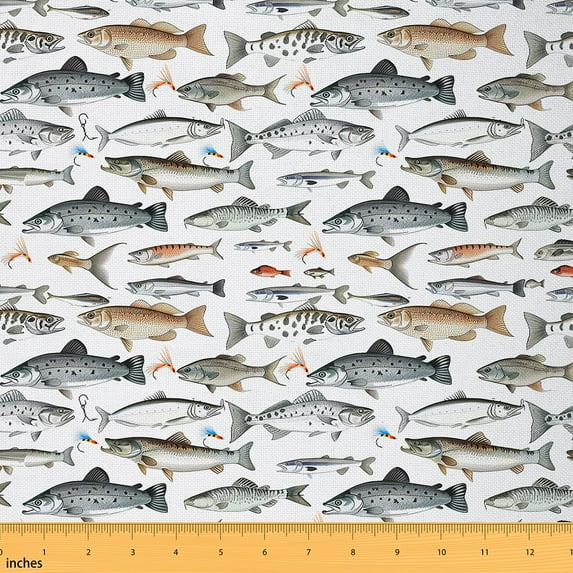 Feelyou Fishing and Hunting Fabric by the Yard 10 Yards, Farmhouse Fish Animal Home Decor Fabric by the Yard, Teens Lake House Sewing Fabric, Ultra Soft Home Decor