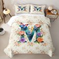 thumbnail image 1 of Feelyou Floral Alphabet M Bed Spread Queen for Women Girls, Watercolor Groovy Rose Queen Coverlet Set, Multi-Color, 3pcs, 1 of 7