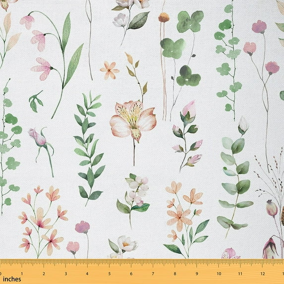 Feelyou Floral Flower Teens Fabric by the Yard 1 Yard, Purple Watercolor Home Decor Fabric by the Yard, Rustic Botanical Sewing Fabric, Super Cozy Room Decor