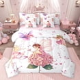 thumbnail image 1 of Feelyou Flower Elf Angel Bedding Comforter Set 7pcs for Kids, Pink Flower Butterfly Queen Bedding Sets, Fairy Tale Princess Reversible Queen Sheet Sets, Microfiber Bedroom Decor, 1 of 8
