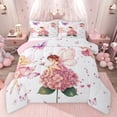 thumbnail image 1 of Feelyou Flower Elf Angel Queen Comforter Set for Kids, Pink Flower Butterfly Bedding Sets, Fairy Tale Princess Reversible Bedding Comforter Set, Microfiber Bedroom Decor, 3pcs, 1 of 8