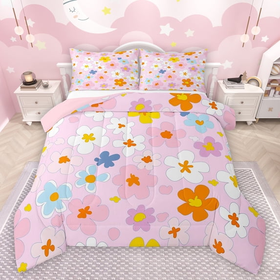 Feelyou Flower Floral Women Bedding Comforter Set, Pink Cherry Blossoms Twin Comforter Sets, Modern Fashion Style Reversible Bedding Set, Super Cozy Room Decor, 2 Pieces