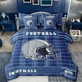 thumbnail image 1 of Feelyou Football Athlete Helmet Bedding Comforter Set 7 Pieces, Navy Grey Abstract Full Bedding Set, Rugby Sports Theme Reversible Fitted Sheet Flat Sheet, Microfiber Bedroom Decor, 1 of 7