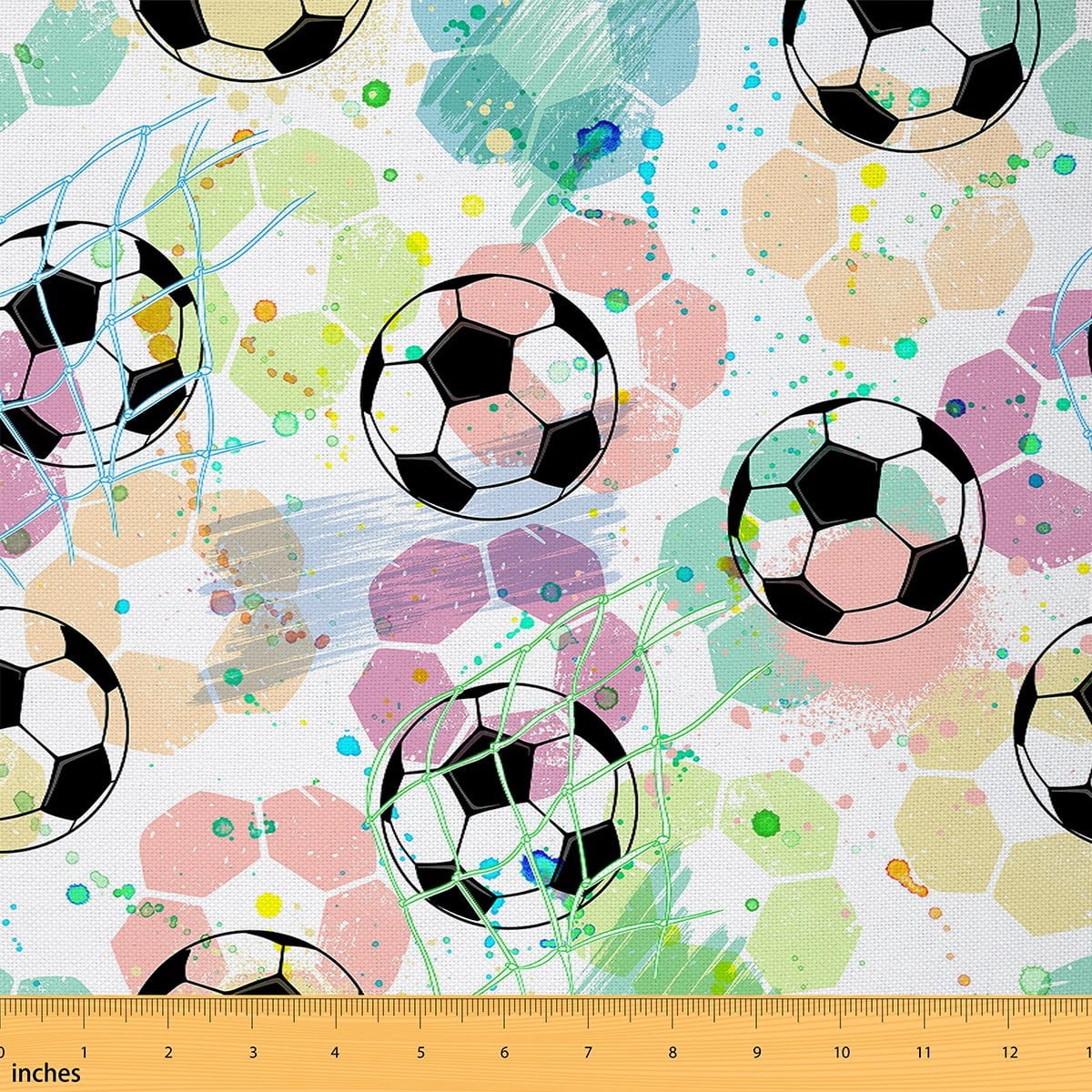 Feelyou Football Child Fabric by the Yard 3 Yards, Watercolor Artwork Sewing Fabric, Modern Soccer Sport Home Decor Fabric by the Yard, Lightweight Room Decor
