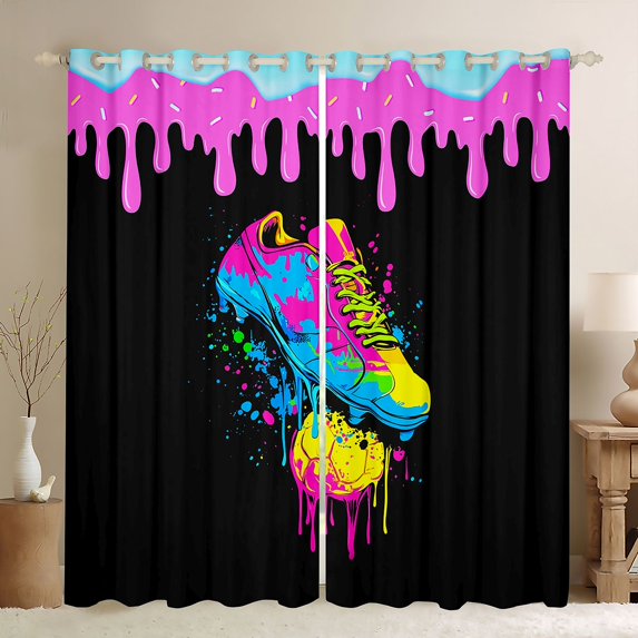 Feelyou Football Curtains Pack of 2 (42x84 Each), Artwork Splatter Curtains Blackout