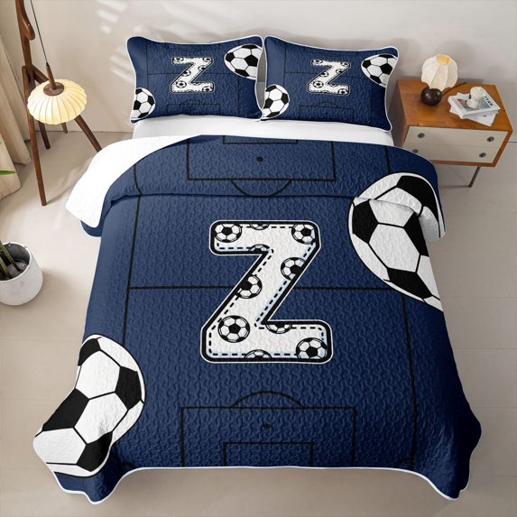 Feelyou Football Letter Z Quilt Full for Boys, Cartoon Stripe Ball Print Full Bedspread Sets, 3pcs