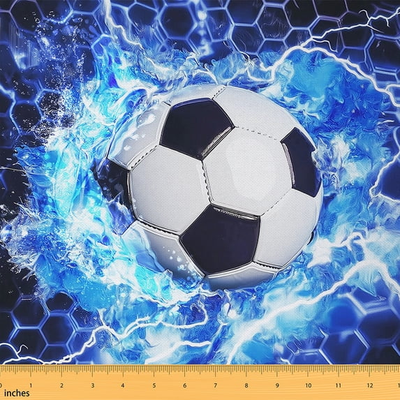 Feelyou Football Player Kids Fabric by the Yard 5 Yards, Soccer Sports Sewing Fabric, Neon Geometric Home Decor Fabric by the Yard, Breathable Home Decor