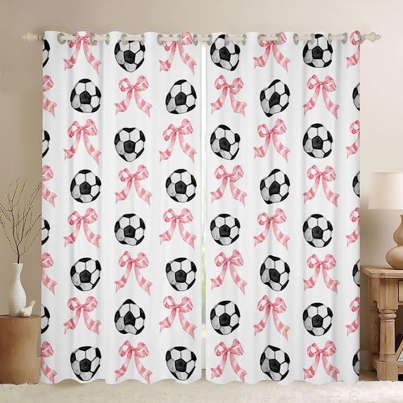 Feelyou Football Soccer Black Out Curtains, Bowknot Ribbon Curtains Pack of 2 (42x63 Each)