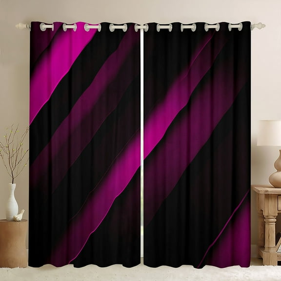 Feelyou Fuchsia Striped Geometric Black Out Curtains, Futuristic Abstract Curtains Pack of 2 (42x63 Each), Teen Child Kid Adult Bedroom Curtains, Curtains and Drapes Room Decor