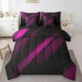 thumbnail image 1 of Feelyou Fuchsia Striped Geometric Twin Bedding Sets 7-Piece, Futuristic Abstract Bedding Comforter Set, Teen Child Kid Adult Reversible Sheet Sets, Super Cozy Room Decor, 1 of 7