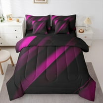 Feelyou Fuchsia Striped Geometric Twin Bedding Sets 7-Piece, Futuristic Abstract Bedding Comforter Set, Teen Child Kid Adult Reversible Sheet Sets, Super Cozy Room Decor