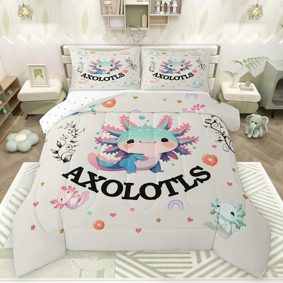 Feelyou Funny Blue Axolotl Bedding Comforter Set, Dreamy Stars Print Twin Comforter Sets, Teens Kids Boys Girls Reversible Bedding Set, Super Cozy Room Decor, 2-Piece