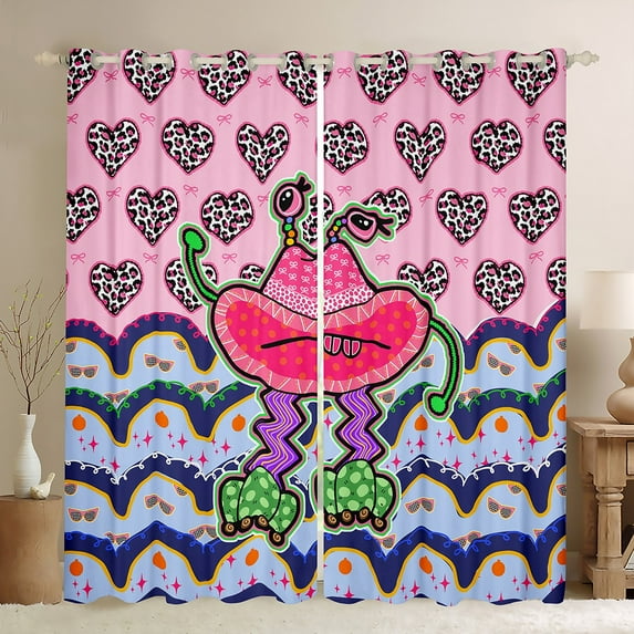 Feelyou Funny Cartoon Black Out Curtains for Kids, Blue Stripes Waves Curtains Pack of 2 (42x63 Each), Stars Print Bedroom Curtains, Blackout Curtains Home Decor