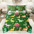 thumbnail image 1 of Feelyou Funny Cartoon Dino Bedding Comforter Set 7pcs for Kids, Cute Dinosaur Lover King Bedding Sets, Leaf Plant Botanical Reversible Bed Sheets, Microfiber Bedroom Decor, 1 of 8