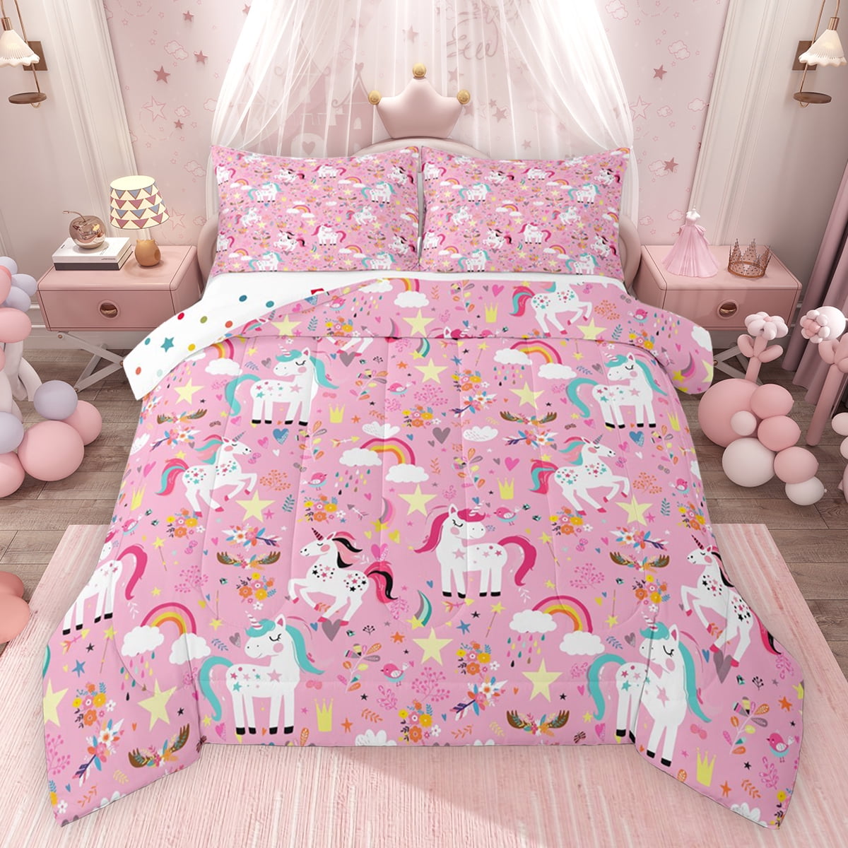 Feelyou Funny Cartoon Unicorn Full Size Comforter Sets for Kids, Dreamy ...