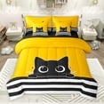 thumbnail image 1 of Feelyou Funny Cat Kitten Bedding Comforter Set 7 Pieces, Kawaii Cartoon Animal Full Bedding Set, Chic Stripes Lines Reversible Fitted Sheet Flat Sheet, Lightweight Room Decor, 1 of 8