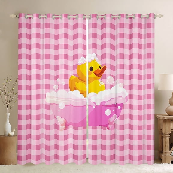 Feelyou Funny Cute Duck Blackout Curtains Set of 2 (52x84 Each), Girly Pink Plaid Patchwork Window Curtains, Teens Kids Boys Girls Curtains and Drapes, Curtains and Drapes Decor
