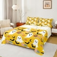 thumbnail image 1 of Feelyou Funny Cute Ghost Bed Sheets for Kids, Rustic Groovy Floral King Sheets, Halloween Bat Pumpkin Sheet Set, Luxury Bedroom Decor, 4pcs, 1 of 7