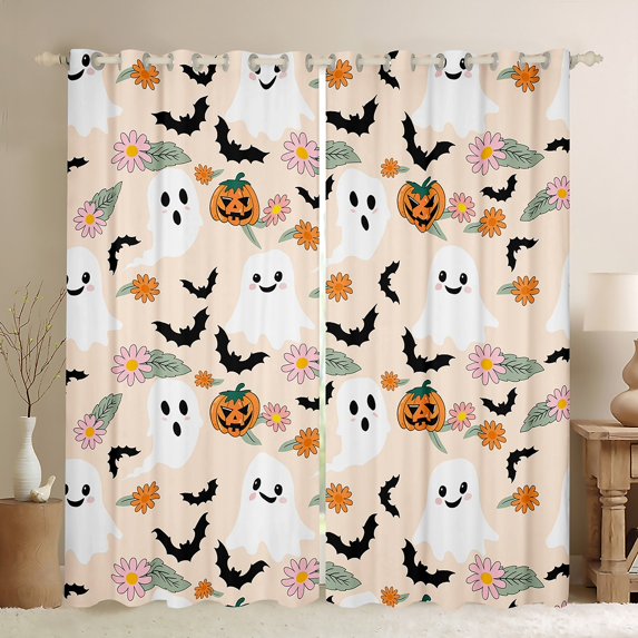 Feelyou Funny Ghost Curtains (2, 52x84), Kids Rustic Groovy Halloween