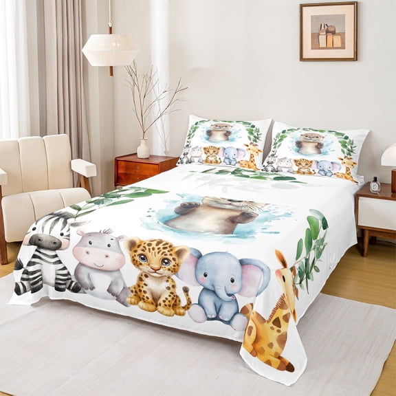 Feelyou Funny Otter Lover Bed Sheets for Teens, Tiger Elephant King Sheets, Eucalyptus Leaves Botanical Sheet Set, Lightweight Room Decor, 4pcs