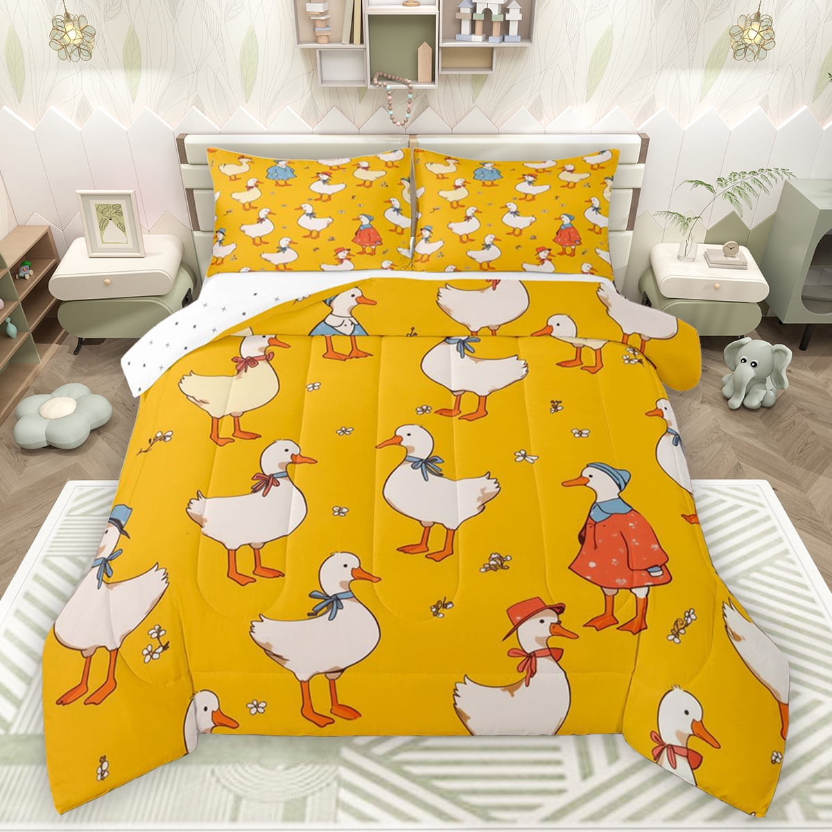 Feelyou Funny Rustic Duck Bedding Comforter Set for Kid, Kawaii Cartoon ...