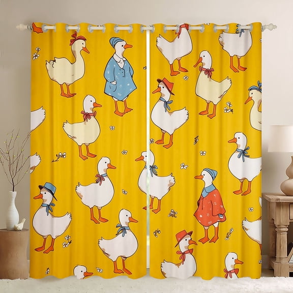 Feelyou Funny Rustic Duck Black Out Curtains for Kid, Kawaii Cartoon Goose Curtains Pack of 2 (42x63 Each), Cute Farm Animal Bedroom Curtains, Blackout Curtains Room Decor