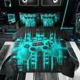 thumbnail image 1 of Feelyou Futuristic Game Controller Twin Bedding Sets 7-Piece, Neon Glowing Teal Square Bedding Comforter Set, Gamepad Gaming Gamer Reversible Sheet Sets, Ultra Soft Bedroom Decor, 1 of 9
