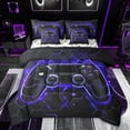 thumbnail image 1 of Feelyou Futuristic Gamepad Bedding Comforter Set 7 Pieces, Neon Glowing Honeycomb Full Bedding Set, Glitter Blue Games Console Reversible Fitted Sheet Flat Sheet, Ultra Soft Bedroom Decor, 1 of 9