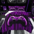 thumbnail image 1 of Feelyou Futuristic Gamepad Boys Queen Comforter Set, Neon Purple Honeycomb Bedding Sets, Modern Video Game Reversible Bedding Comforter Set, Microfiber Bedroom Decor, 3pcs, 1 of 8