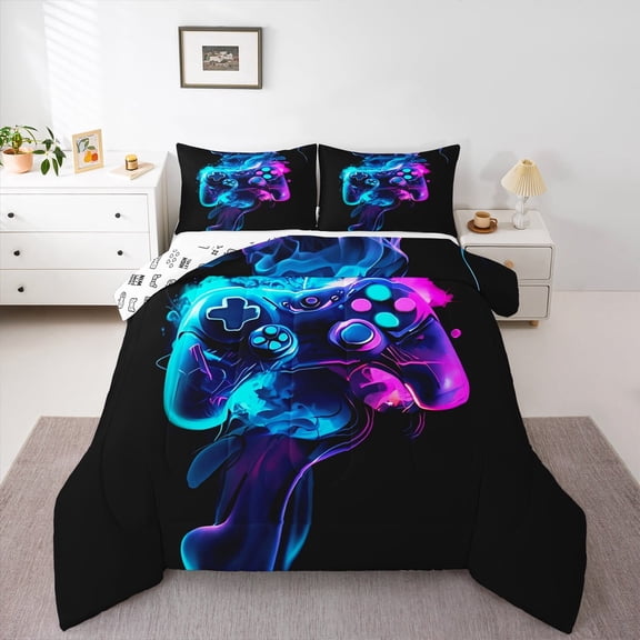 Feelyou Futuristic Gamepad Teen Bedding Comforter Set, Game Console Twin Comforter Sets, Modern Video Gaming Reversible Bedding Set, Microfiber Bedroom Decor, 2 Pieces