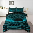 thumbnail image 1 of Feelyou Futuristic Geometric Teens Bedding Comforter Set, Black Cyan Square Spiral Twin Comforter Sets, Rectangle Abstract Reversible Bedding Set, Super Cozy Room Decor, 2-Piece, 1 of 8