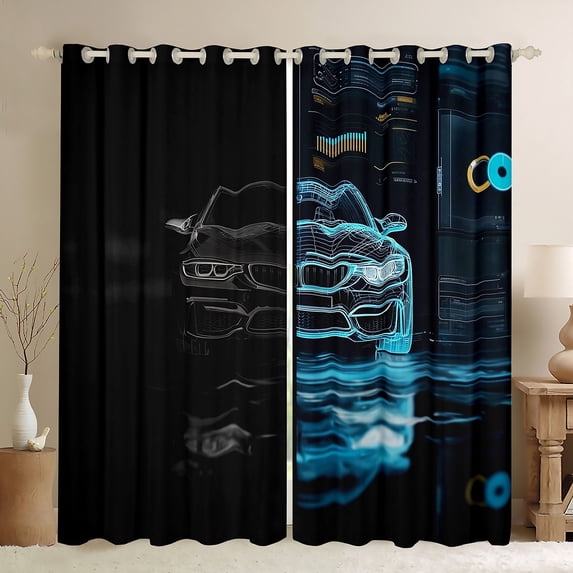Feelyou Futuristic Race Car Blackout Curtains Set of 2 (52x84 Each), Modern Extreme Sport Lover Window Curtains, Teen Kid Child Curtains and Drapes, Blackout Curtains Room Decor