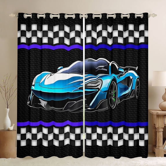Feelyou Futuristic Race Car Curtains Pack of 2 (42x84 Each), Blue Cartoon Automobile Curtains Blackout, Teens Kids Boys Girls Bedroom Curtains, Blackout Curtains Room Decor