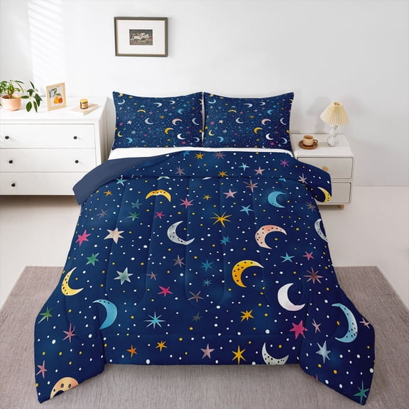 Feelyou Galaxy Stars Moon Twin Comforter Sets, Teen Kid Boy Girl Bedding Set, 2pcs