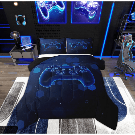 Feelyou Game Console Lover Bedding Comforter Set, Modern Honeycomb Geometric Twin Comforter Sets, Teen Boy Girl Kid Reversible Bedding Set, Breathable Home Decor, 2-Piece