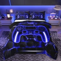 Feelyou Gaming Controller Kid Bedding Comforter Set, Futuristic Game Consloe Twin Comforter Sets, Honeycomb Abstract Blue Reversible Bedding Set, Microfiber Bedroom Decor, 2pcs