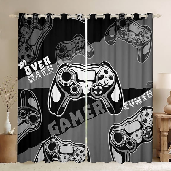 Feelyou Gaming Gamer Kids Curtains Pack of 2 (42x84 Each), Game Gamepad Controller Curtains Blackout, Grey Cartoon Style Bedroom Curtains, Window Curtains Decor
