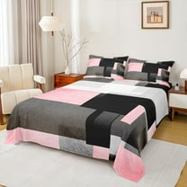 Feelyou Geometric Anstract Twin Sheet Sets for Adult, Pink Grey Square Twin Fitted Sheet, Modern Fashion Flat Sheet, Luxury Bedroom Decor, 3 Pieces