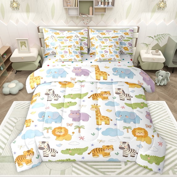 Feelyou Giraffe Lion Dino Comforter Set 7pcs, Tiger Zebra Wildlife Full Bedding Set